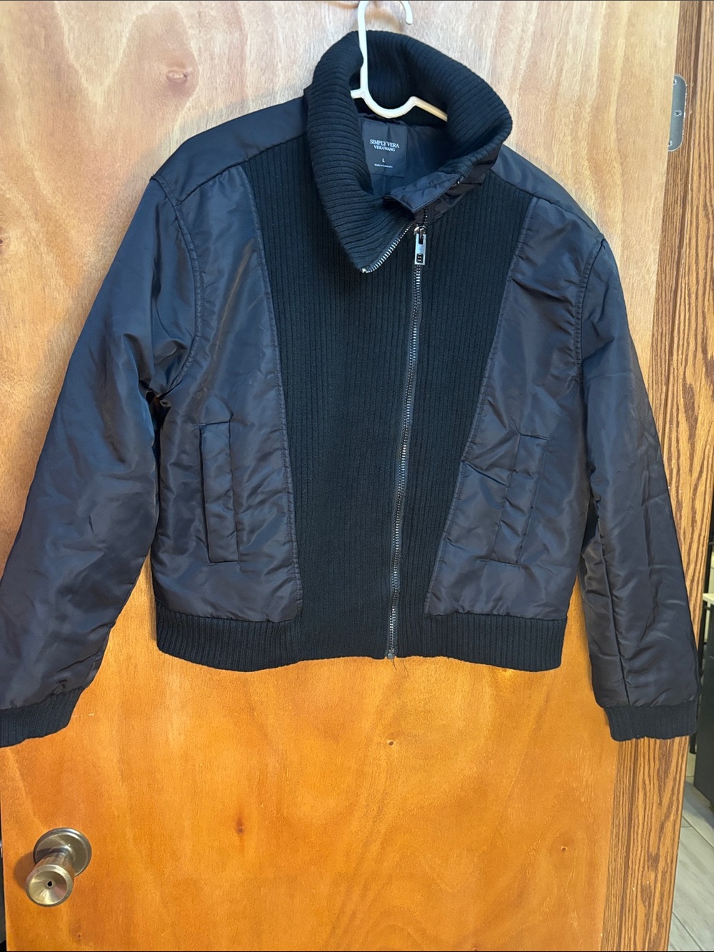 Simply Vera Vera Wang Black Bomber Jacket with Knit Front